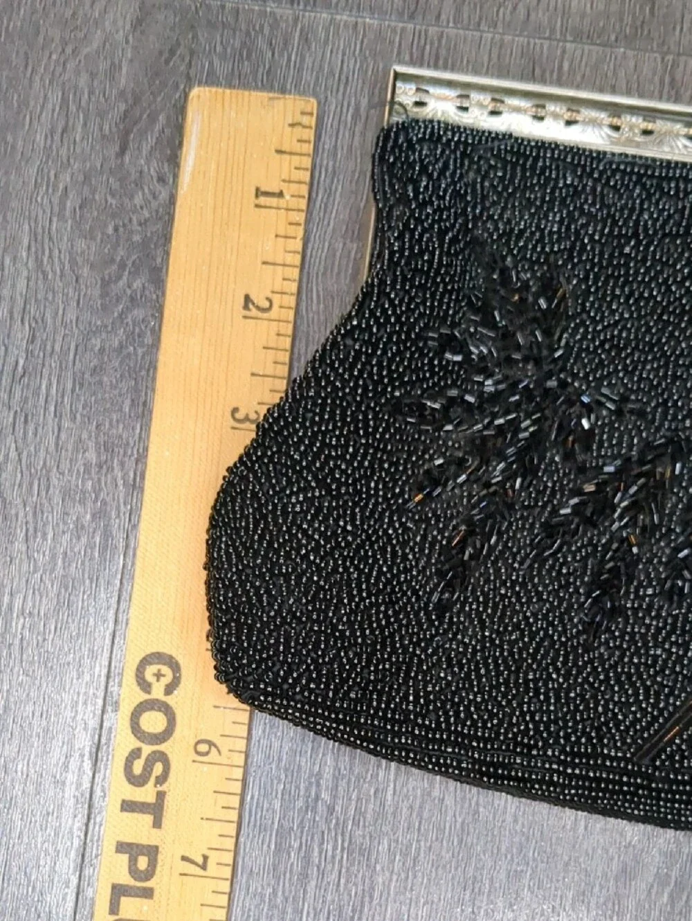 Vintage 50s Hand Beaded Black Evening Bag Clutch Silver Frame Purse Mid Century